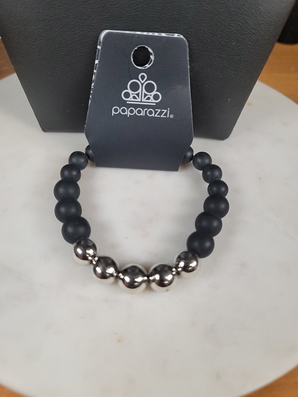 Paparazzi Black Matte and Silver Accent Beaded Bracelet